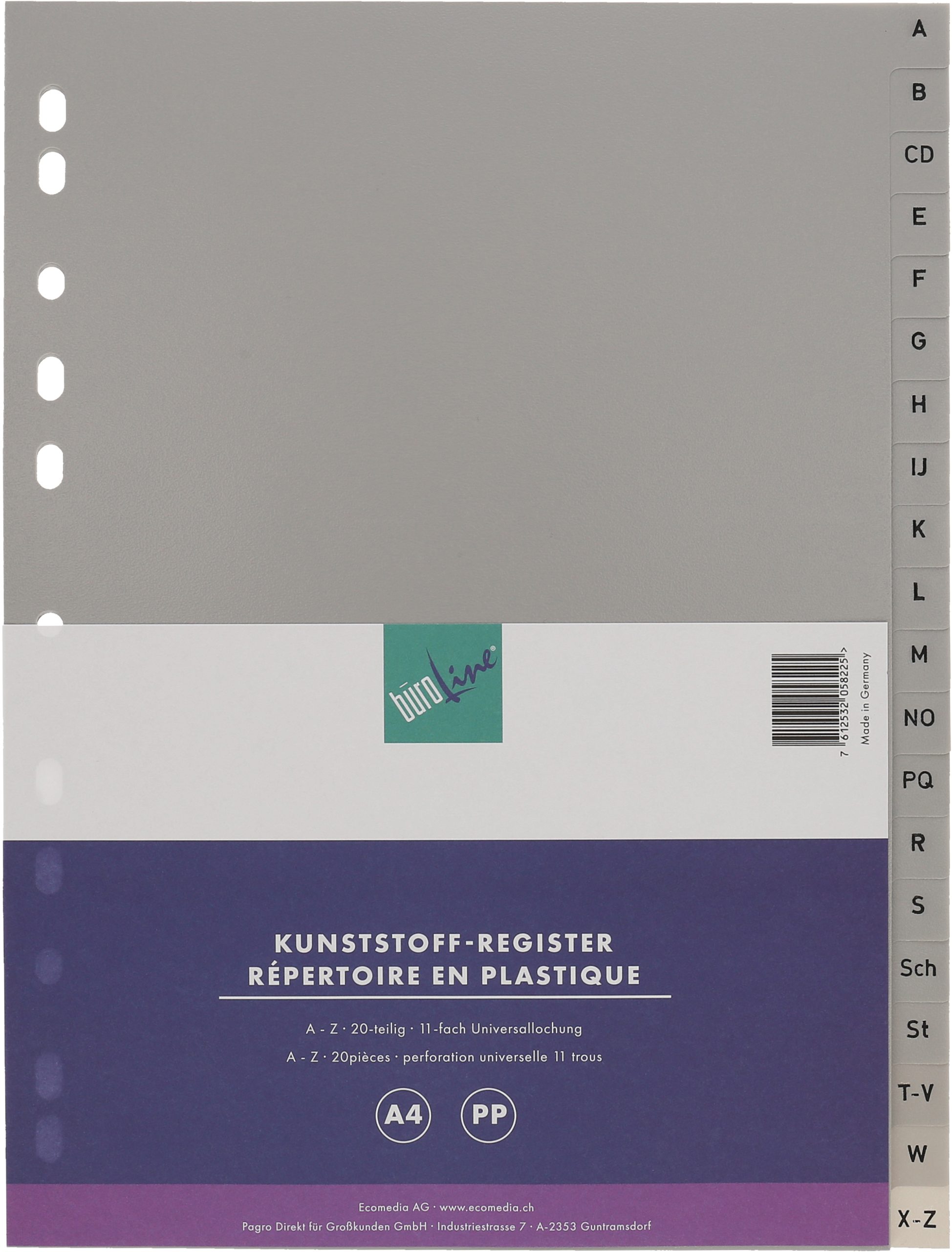 BUEROLINE-40958-7612532058225 BÜROLINE Register PP A4 40958 grau A-Z 20-teilig – Hochwertig & günstig bei ShopDeca