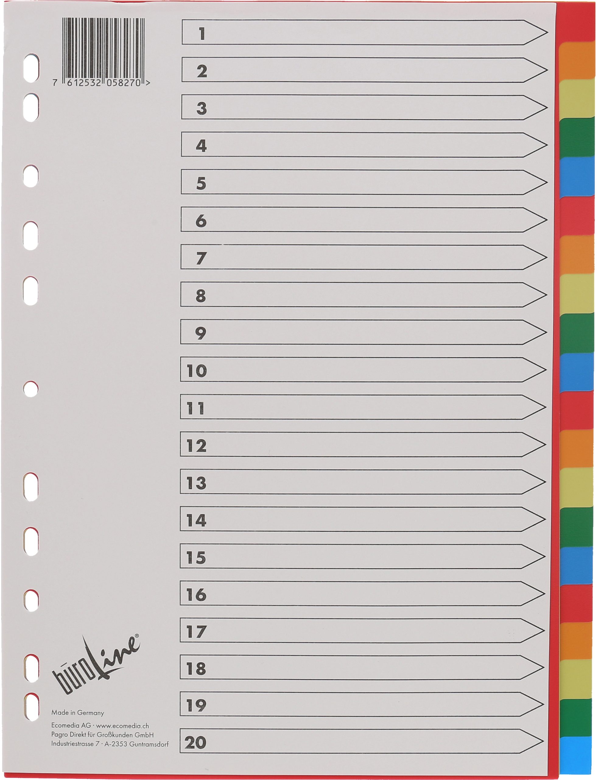 BUEROLINE-40985-7612532058270 BÜROLINE Register PP A4 40985 multicolor 20-teilig – Hochwertig & günstig bei ShopDeca