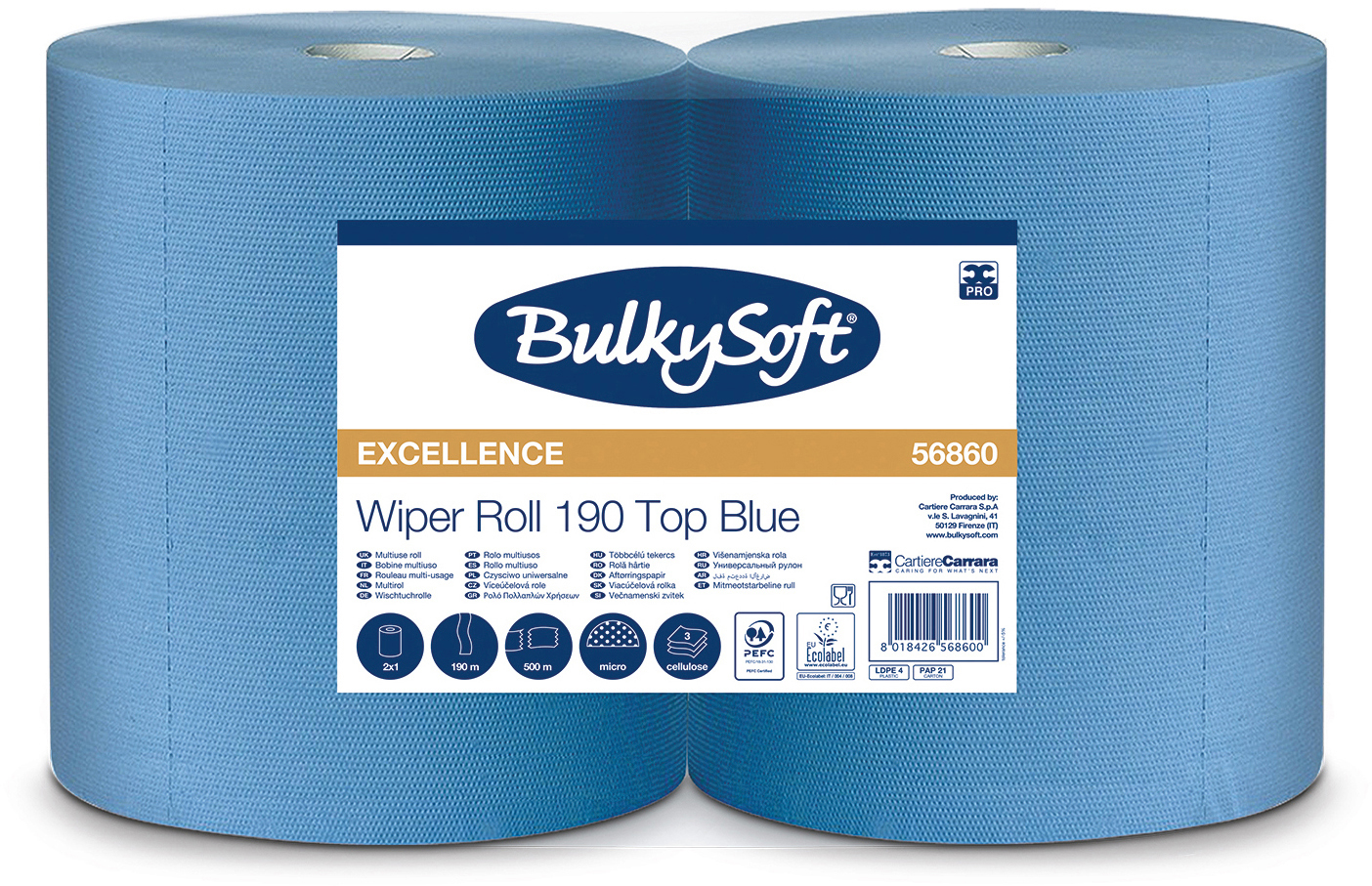 BULKYSOFT-26261-8018426568600 BULKYSOFT Putztuchrolle 3-lagig 38x36cm 26261 blau 2 Rollen – Hochwertig & günstig bei ShopDeca