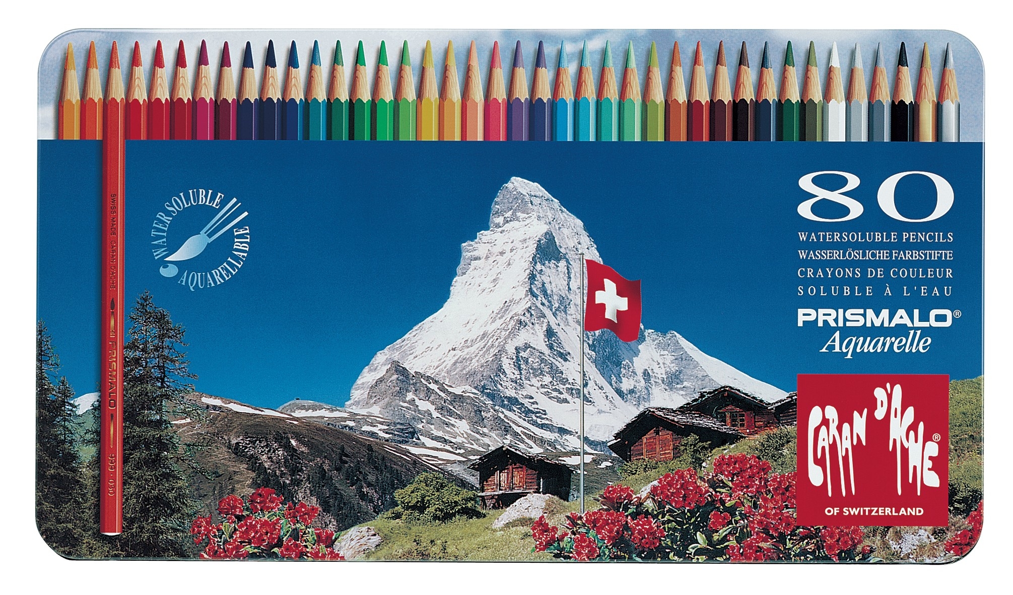 CARAN-DACHE-999.380-7610186013805 CARAN D'ACHE Farbstifte Prismalo 3mm 999.380 ass. in Metallsch. 80 Stück – Hochwertig & günstig bei ShopDeca