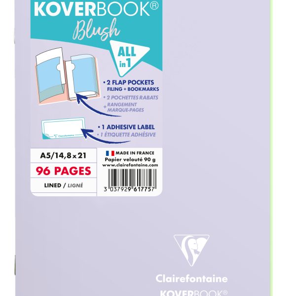 CLAIREFONTAINE Koverbook Schulheft Blush A5 961775C 90g, liniert lila / lindgrün