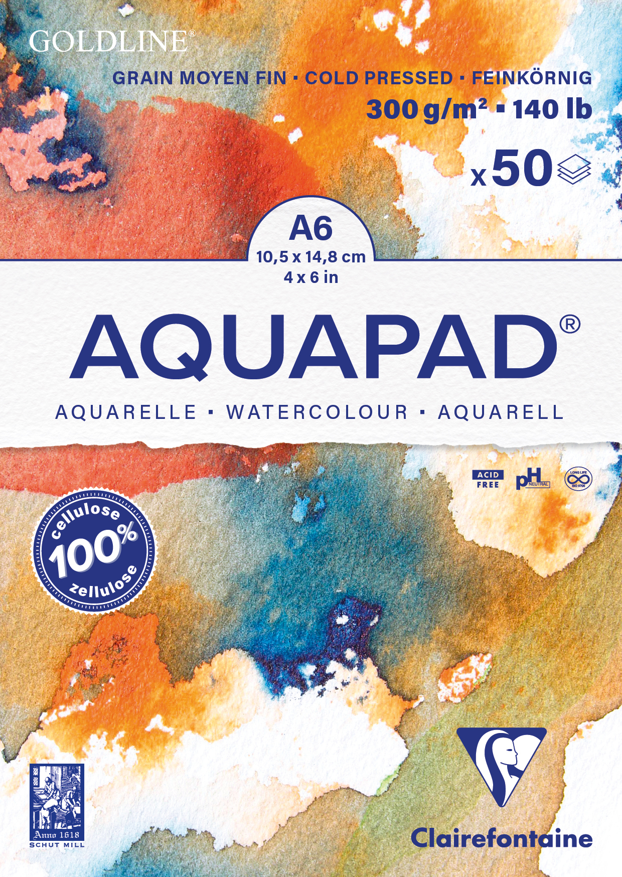CLAIREFONTAINE-975620C-3329689756204 CLAIREFONTAINE Aquarell Zeichenblock A6 975620C naturweiss, MF, 300g 50 Blatt – Hochwertig & günstig bei ShopDeca