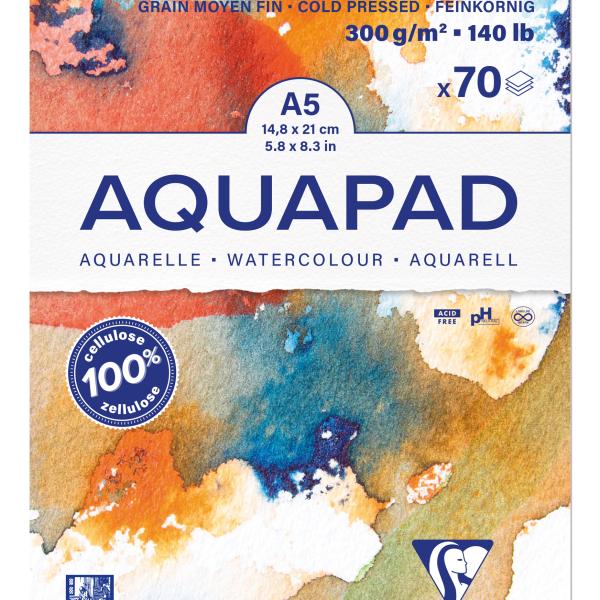 CLAIREFONTAINE Aquarell Zeichenblock A5 975720C naturweiss, MF, 300g 70 Blatt