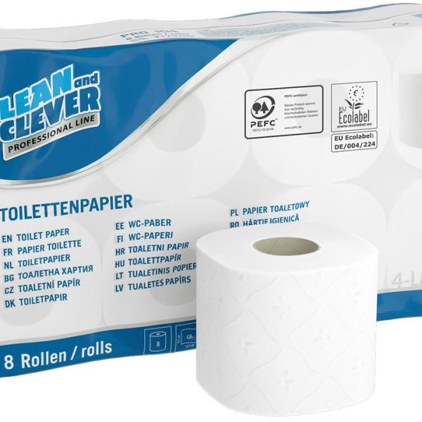 CLEAN AND CLEVER WC-Papier 4-lagig 9.7x12.5cm 14600 hochweiss PRO104 72 Rl.150 Bl.