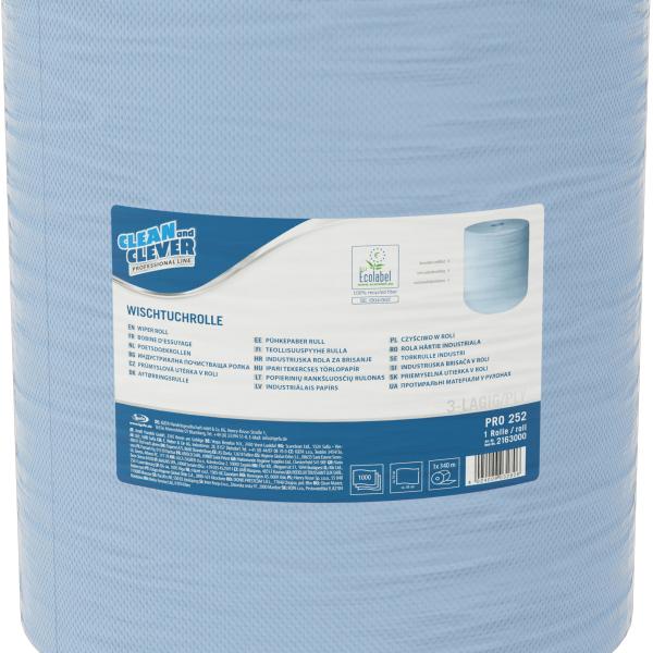 CLEAN AND CLEVER Putztuchrollen 3-lagig 38x36cm P1673 Maxi, blau, recycling