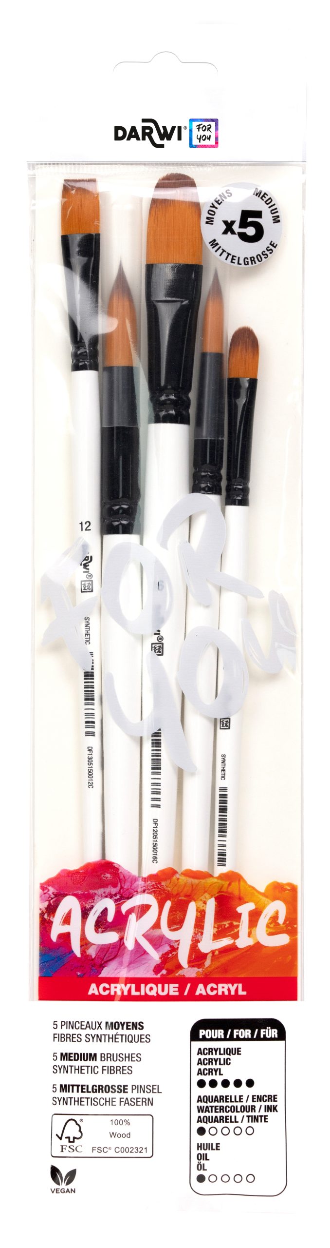 DARWI-DF1905150K02C-5411711463865 DARWI Pinsel Set Mittel DF1905150K02C Synthetik 5 Stück – Hochwertig & günstig bei ShopDeca