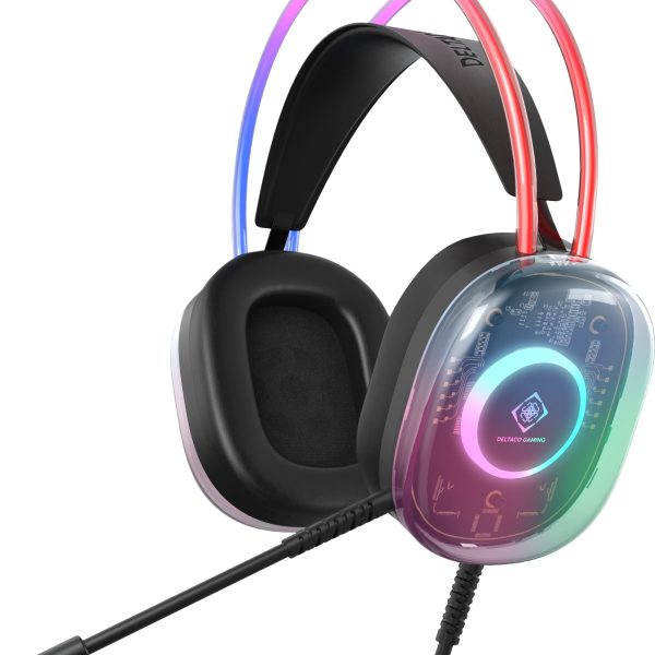 DELTACO GAMING Headset DH230 RGB GAM-186 Semi-transp.Headband,Earcups