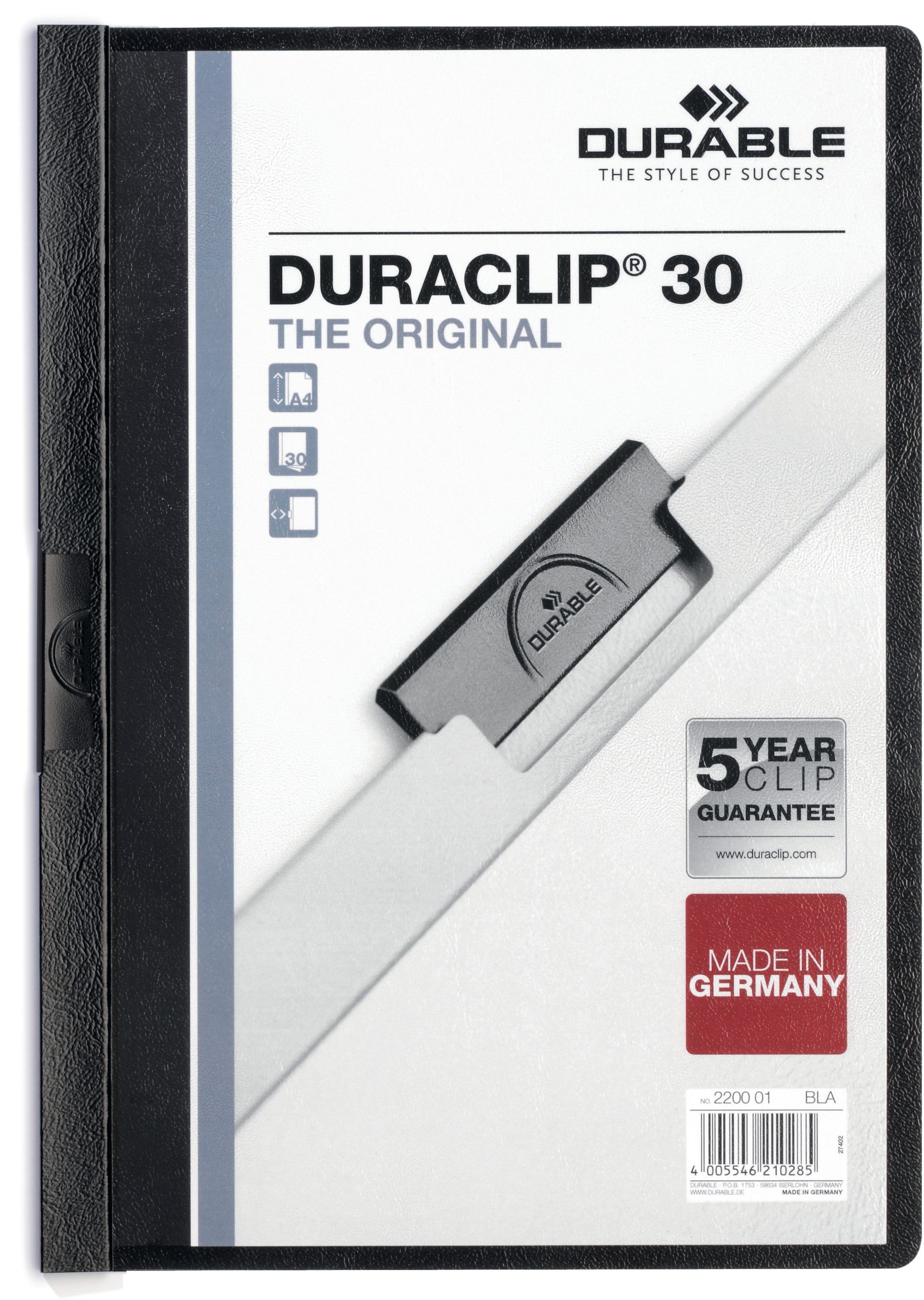 DURABLE-220001-4005546210285 DURABLE Klemmhefter DURACLIP 30 220001 für 30 Blatt A4 schwarz – Hochwertig & günstig bei ShopDeca