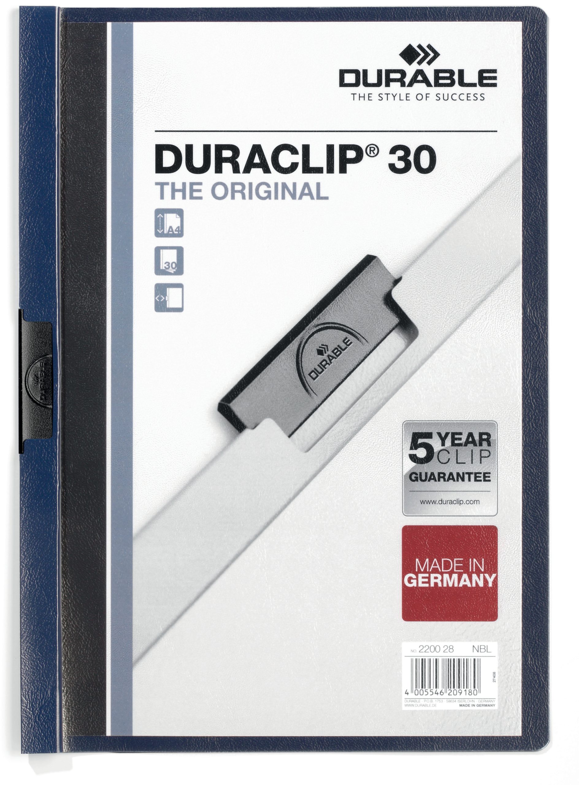 DURABLE-220028-4005546209180 DURABLE Klemmhefter DURACLIP 30 220028 für 30 Blatt A4 nachtblau – Hochwertig & günstig bei ShopDeca
