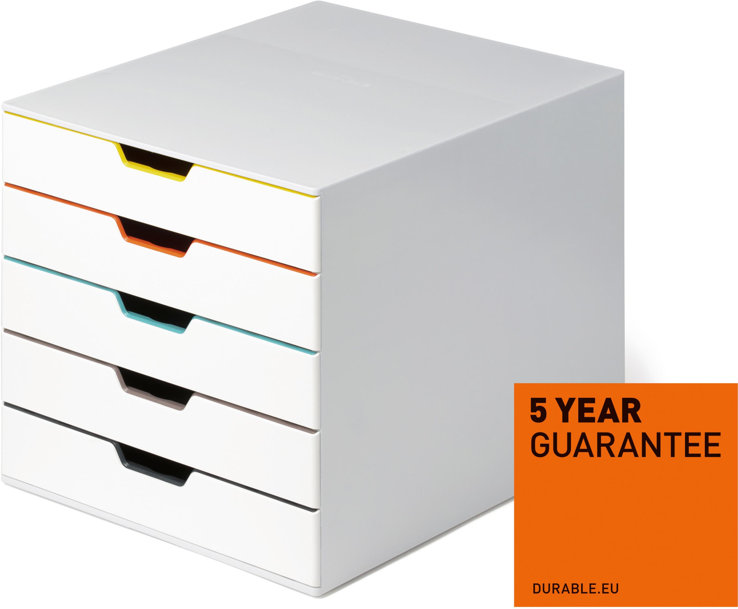 DURABLE-762527-4005546993263 DURABLE Schubladenbox Varicolor 5 762527 weiss/bunt 5 Fächer – Hochwertig & günstig bei ShopDeca