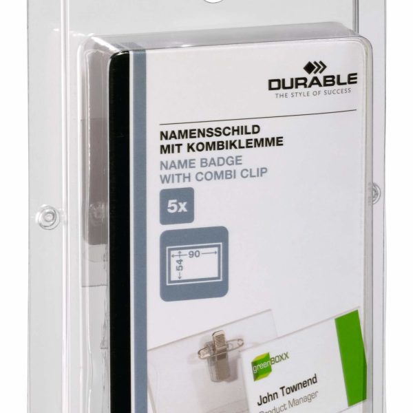 DURABLE Namensschild m/Klemme 90x54mm 861019 5 Stück transp. Kunststoff