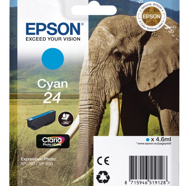 EPSON Tintenpatrone 24 cyan T242240 XP 750/850 360 Seiten