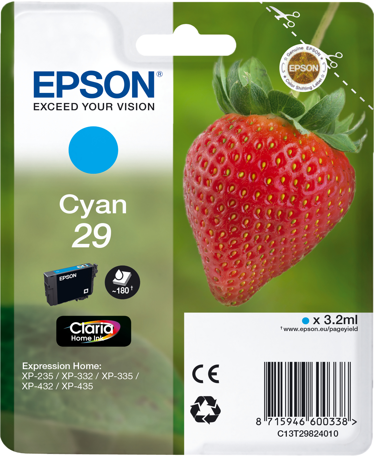 EPSON-T298240-8715946625980 EPSON Tintenpatrone 29 cyan T298240 XP-235/335/435 180 Seiten – Hochwertig & günstig bei ShopDeca