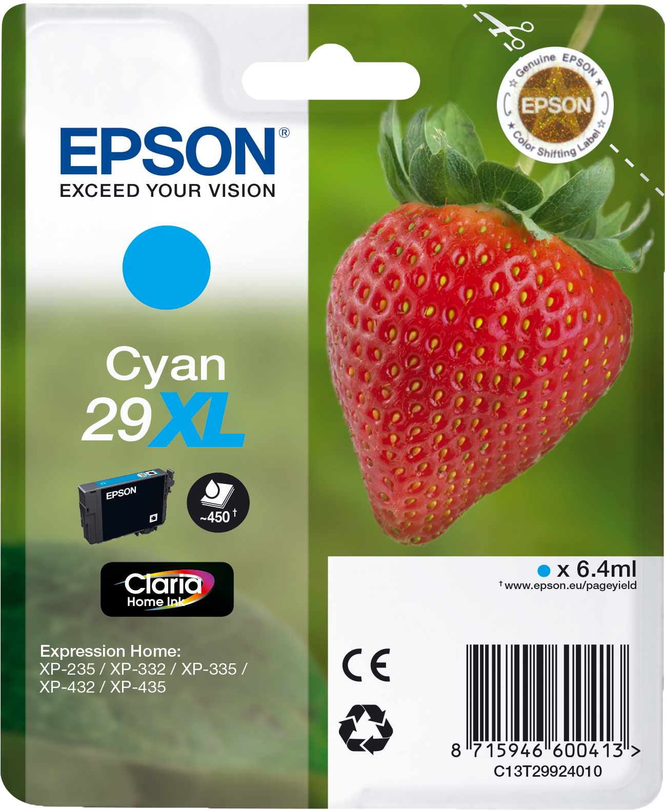 EPSON-T299240-8715946626086 EPSON Tintenpatrone 29XL cyan T299240 XP-235/335/435 450 Seiten – Hochwertig & günstig bei ShopDeca