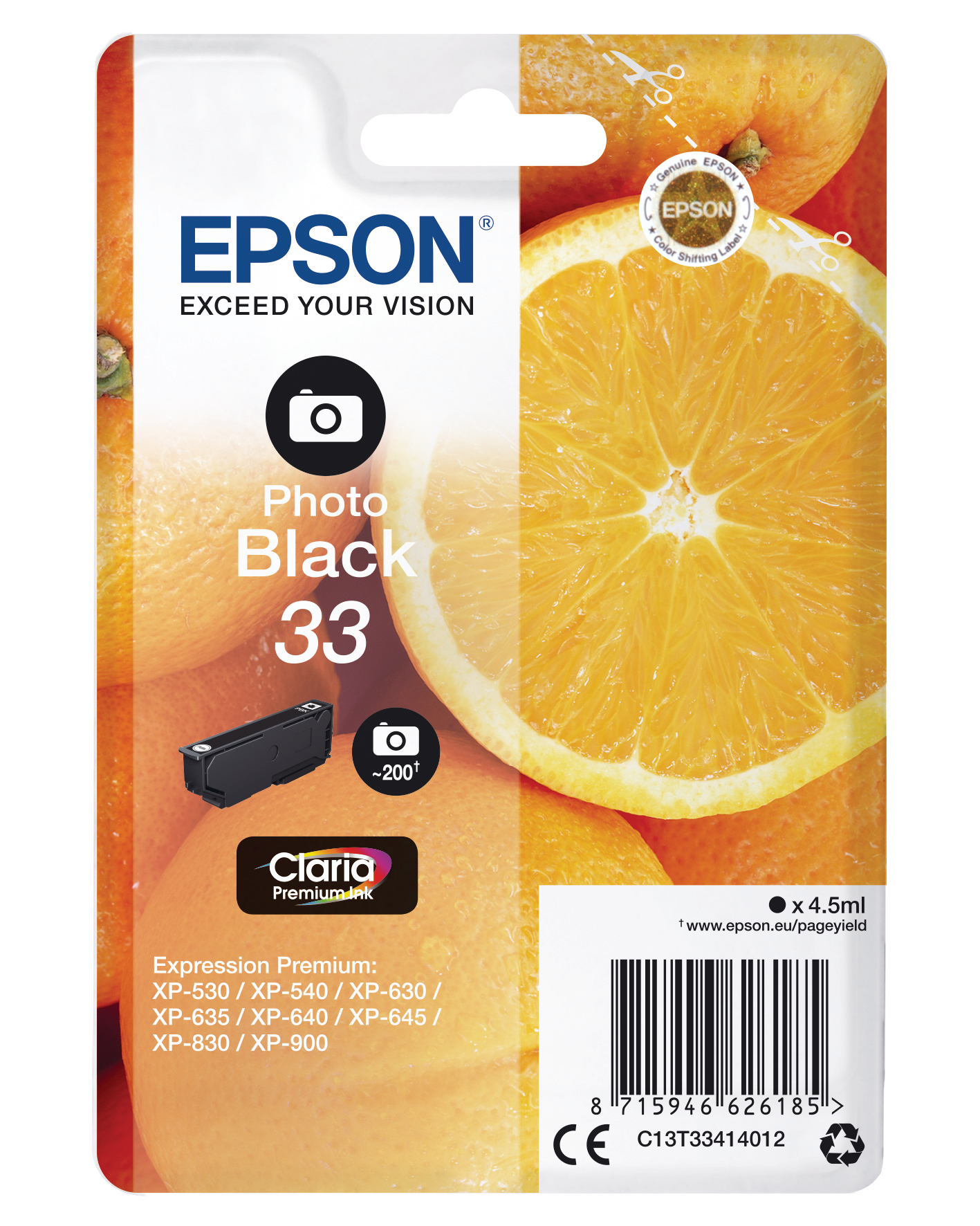 EPSON-T334140-8715946626185 EPSON Tintenpatrone 33 photo schwarz T334140 XP-530/630/830 200 Seiten – Hochwertig & günstig bei ShopDeca