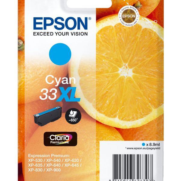 EPSON Tintenpatrone 33XL cyan T336240 XP-530/630/830 650 Seiten