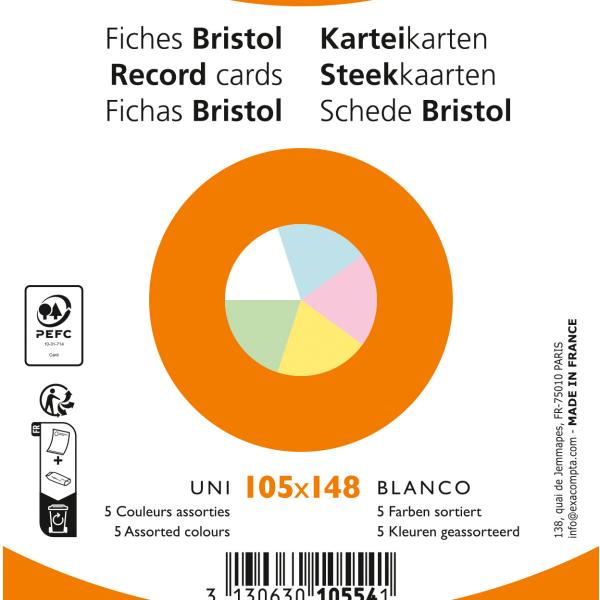 EXACOMPTA Karteikarten blanco A6 10554E farbig assortiert 100 Stück