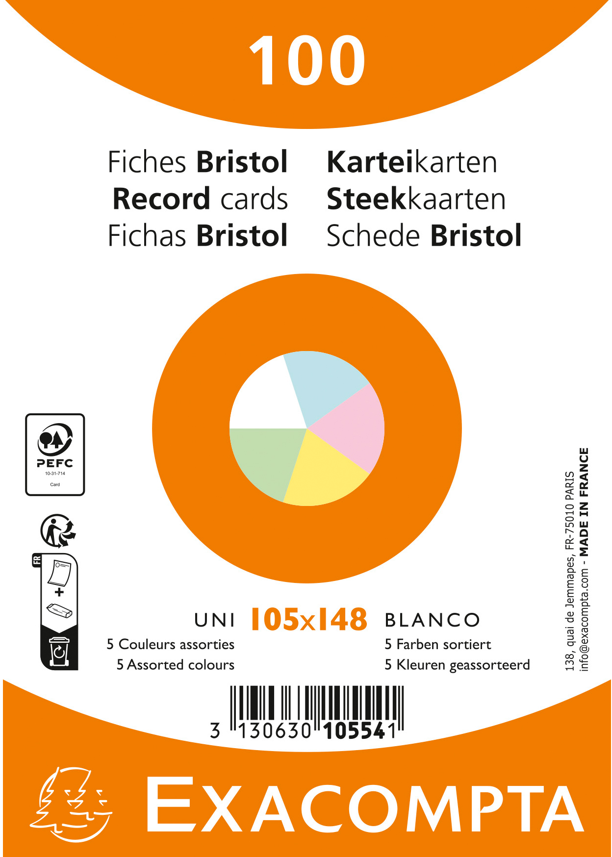 EXACOMPTA-10554E-3130630105541 EXACOMPTA Karteikarten blanco A6 10554E farbig assortiert 100 Stück – Hochwertig & günstig bei ShopDeca