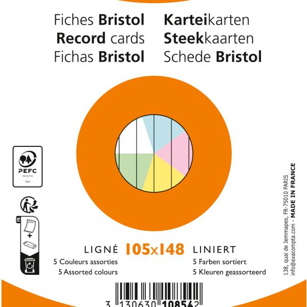 EXACOMPTA Karteikarten liniert A6 10854E farbig assortiert 100 Stück
