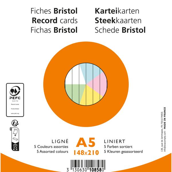 EXACOMPTA Karteikarten liniert A5 10858E farbig assortiert 100 Stück
