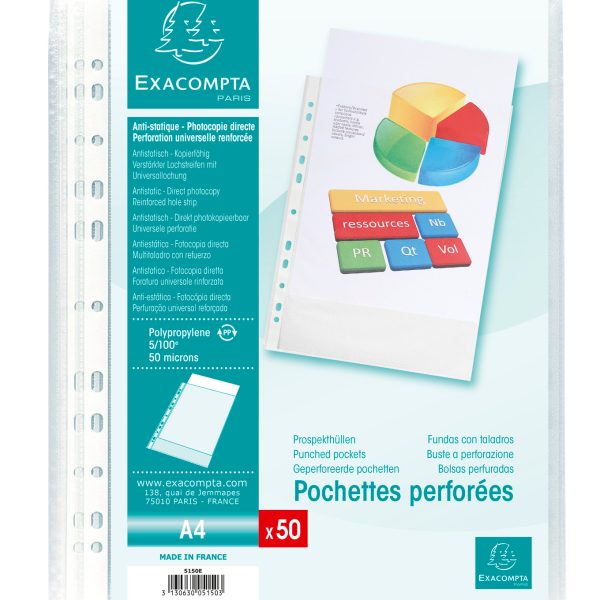EXACOMPTA Zeigetaschen PP 50my A4 5150E transparent genarbt 50 Stück