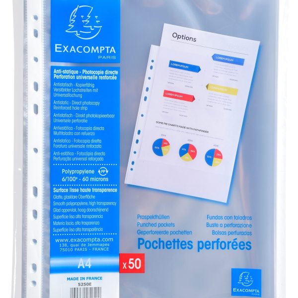 EXACOMPTA Zeigetaschen PP 60my A4 5250E transparent genarbt 50 Stück