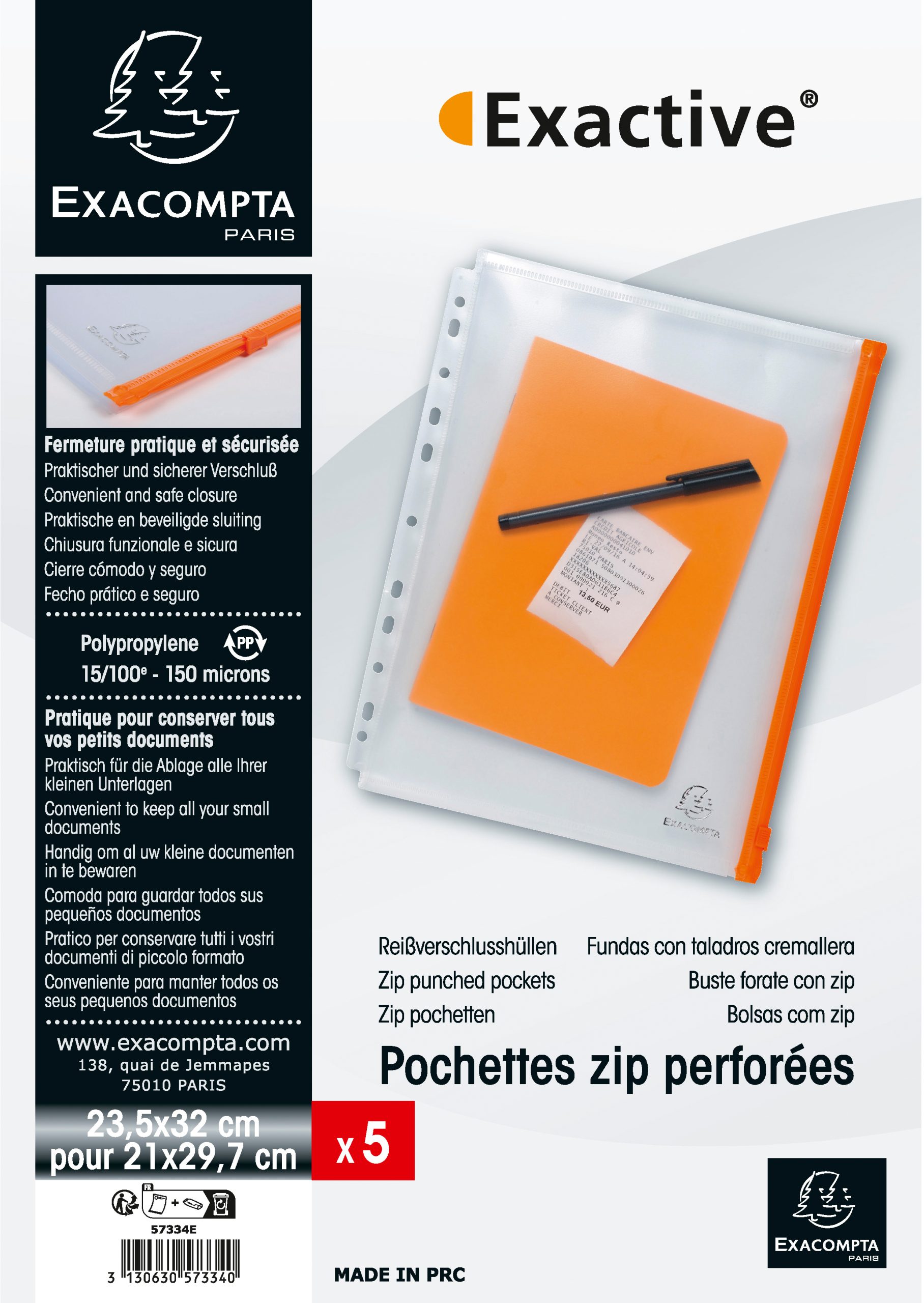 EXACOMPTA-57334E-3130630573340 EXACOMPTA Dokumententasche mit Zip A4 57334E 5 Stück, transparent – Hochwertig & günstig bei ShopDeca