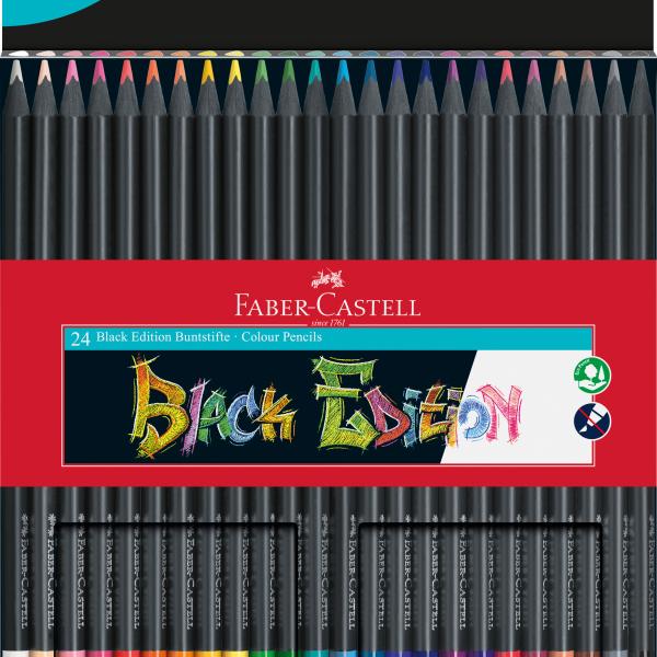 FABER-CASTELL Farbstifte Black Edition 116424 neon Farben ass. 24 Stück
