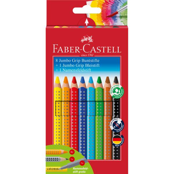 FABER-CASTELL Farbstifte Jumbo GRIP 280921 8 Farben/Bleistift/Namens.