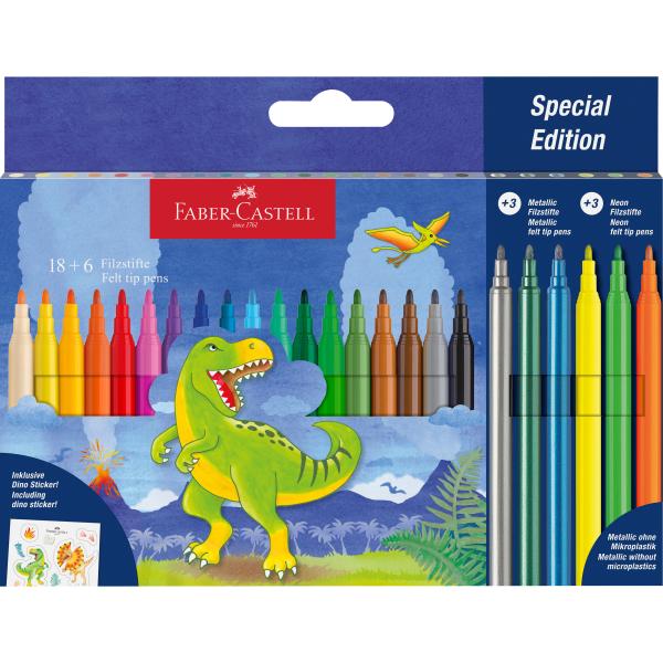 FABER-CASTELL Filzstifte Dino 554222 inkl. Sticker 24 Stück