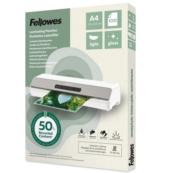 FELLOWES Laminierfolien Recycling A4 100142987 glanz, 80 my 100 Stück