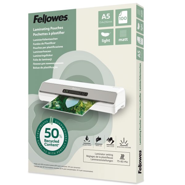 FELLOWES Laminierfolien Recycling A5 100143437 matt, 80 my 100 Stück