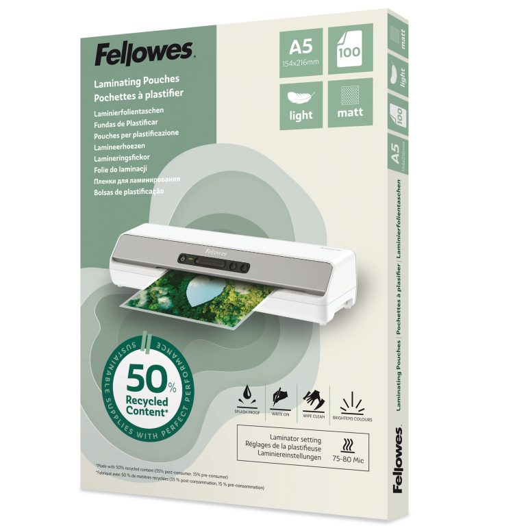 FELLOWES Laminierfolien Recycling A5 100143437 matt, 80 my 100 Stück
