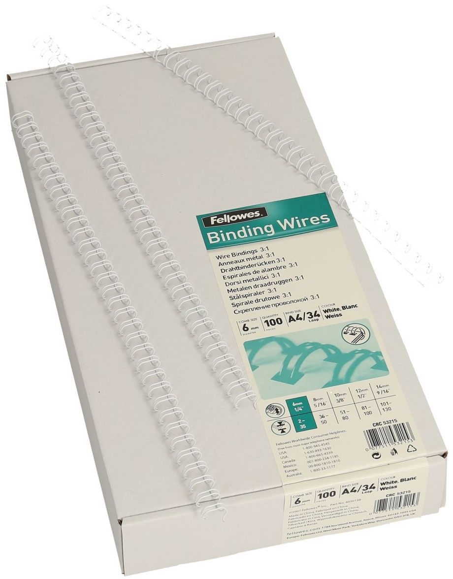 FELLOWES-53215-0077511532153 FELLOWES Drahtbinderücken 6mm 53215 weiss 100 Stück – Hochwertig & günstig bei ShopDeca