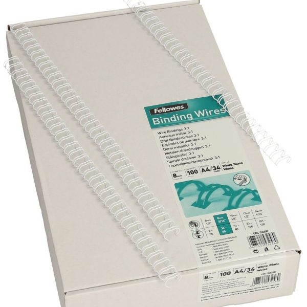 FELLOWES Drahtbinderücken 8mm 53258 weiss 100 Stück
