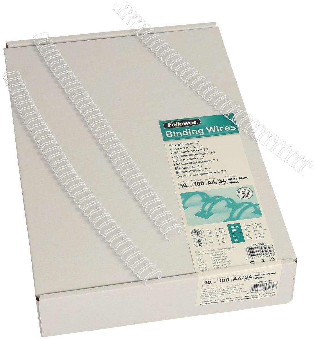 FELLOWES-53262-0077511532627 FELLOWES Drahtbinderücken 10mm 53262 weiss 100 Stück – Hochwertig & günstig bei ShopDeca