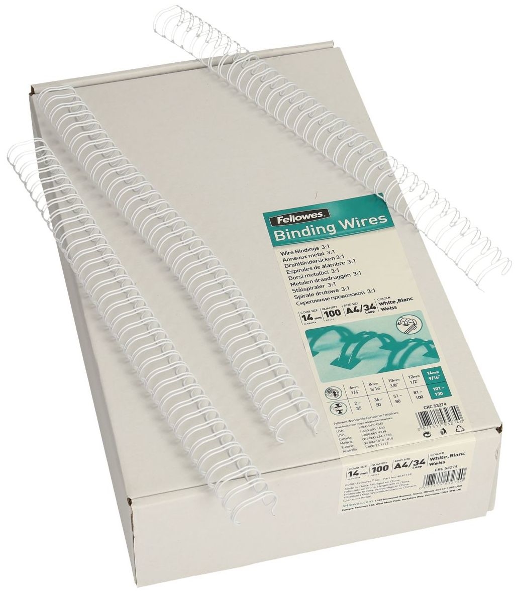 FELLOWES-53274-0077511532740 FELLOWES Drahtbinderücken 14mm 53274 weiss 100 Stück – Hochwertig & günstig bei ShopDeca