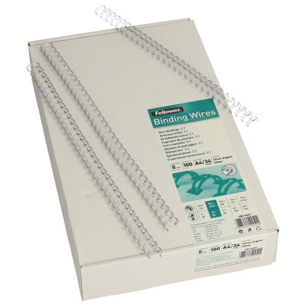 FELLOWES Drahtbinderücken A4, 8mm 54451 silber 100 Stück