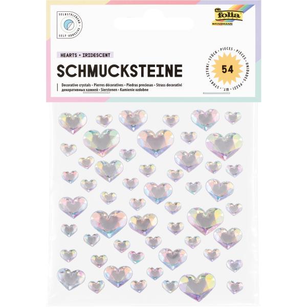 FOLIA Schmucksteine Hearts iridesc. 12313 selbstklebend 54 Stück