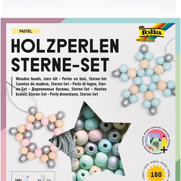 FOLIA Holzperlen Sterne 22522 Set Pastell