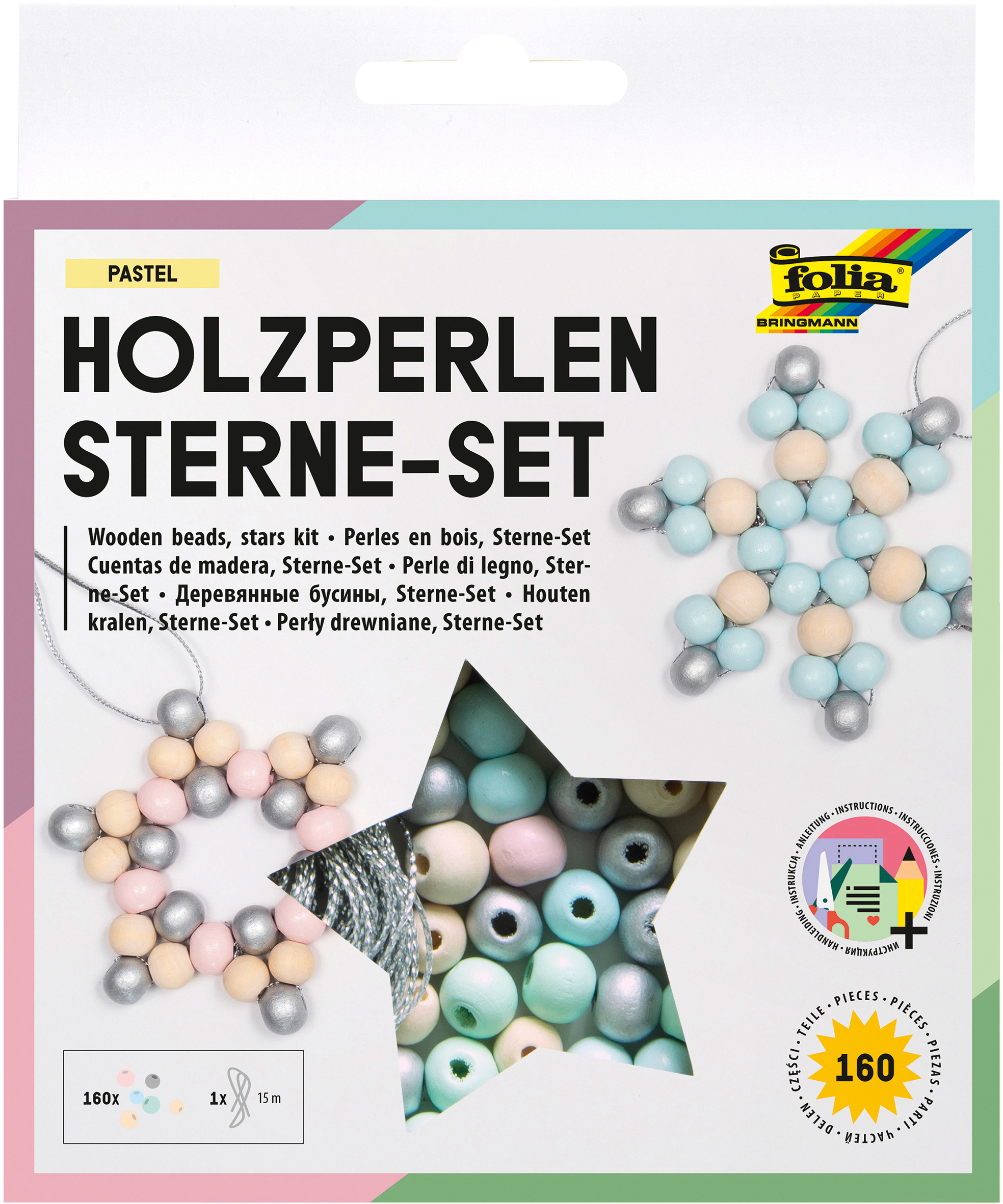 FOLIA-22522-4001868124712 FOLIA Holzperlen Sterne 22522 Set Pastell – Hochwertig & günstig bei ShopDeca