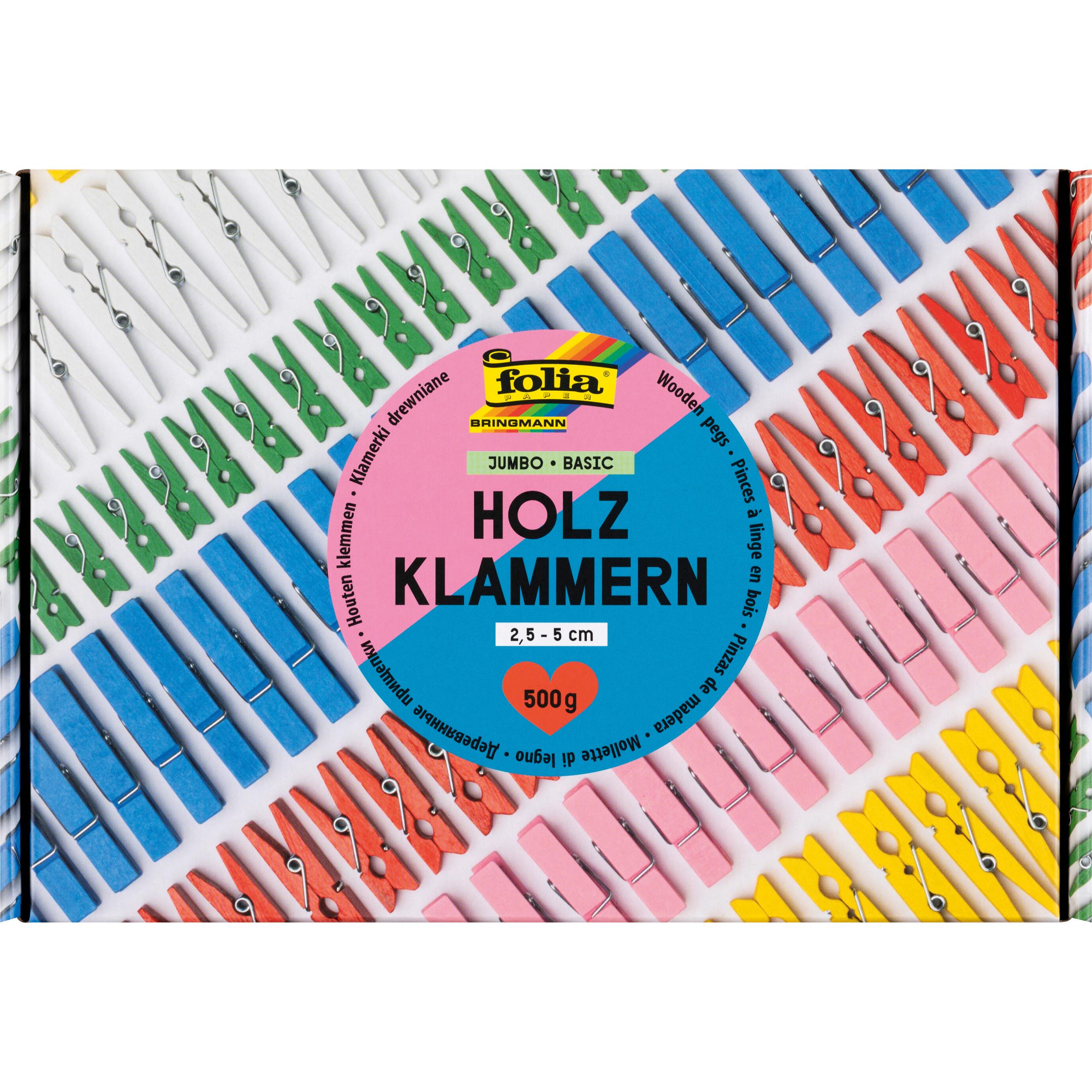 FOLIA-22995-4001868140958 FOLIA Holzklammern basic 500g 22995 Jumbo Pack, 2.5-5 cm – Hochwertig & günstig bei ShopDeca