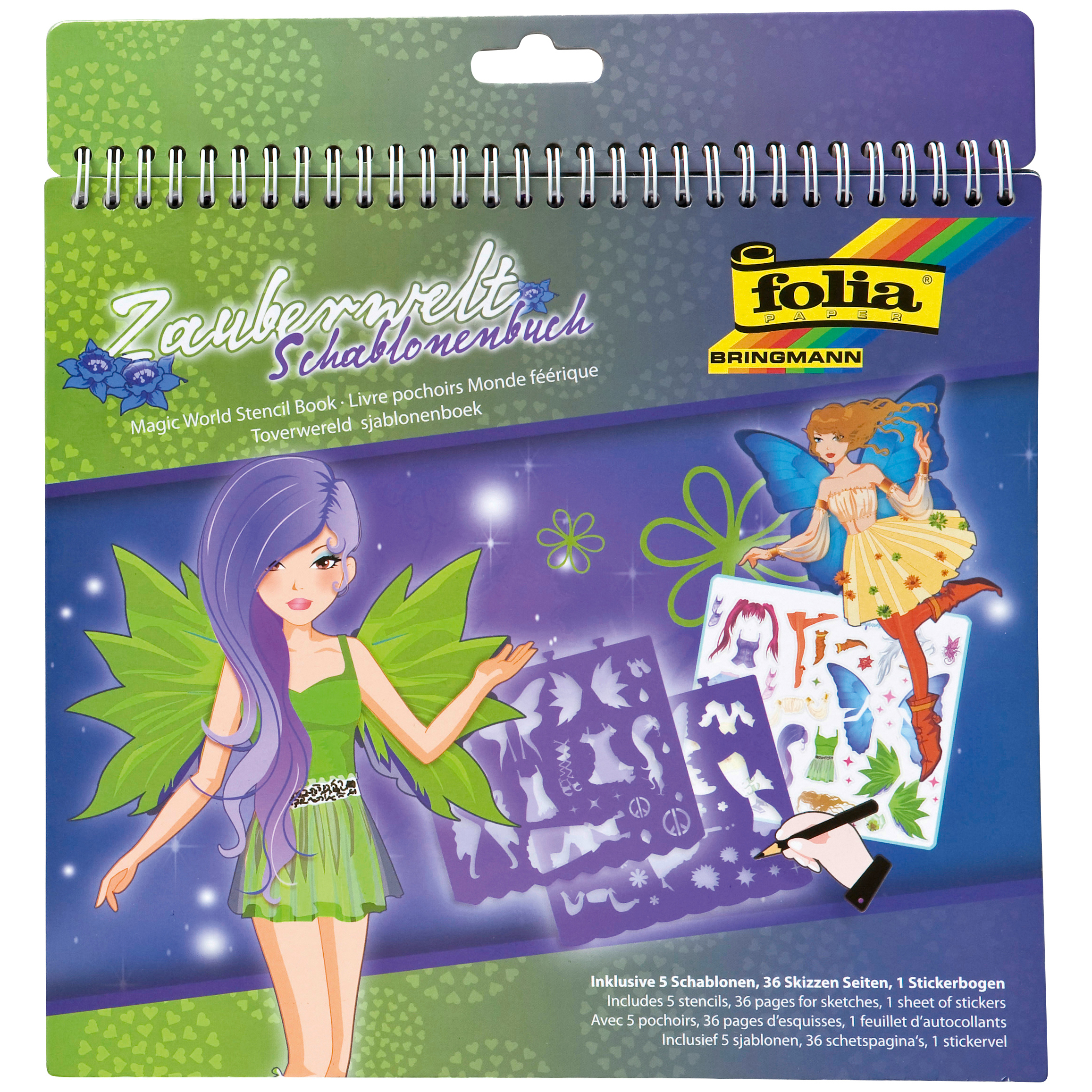 FOLIA-41201-4001868064452 FOLIA Schablonenbuch Zauberwelt 41201 gross, 5 Stück, 36 Seiten – Hochwertig & günstig bei ShopDeca