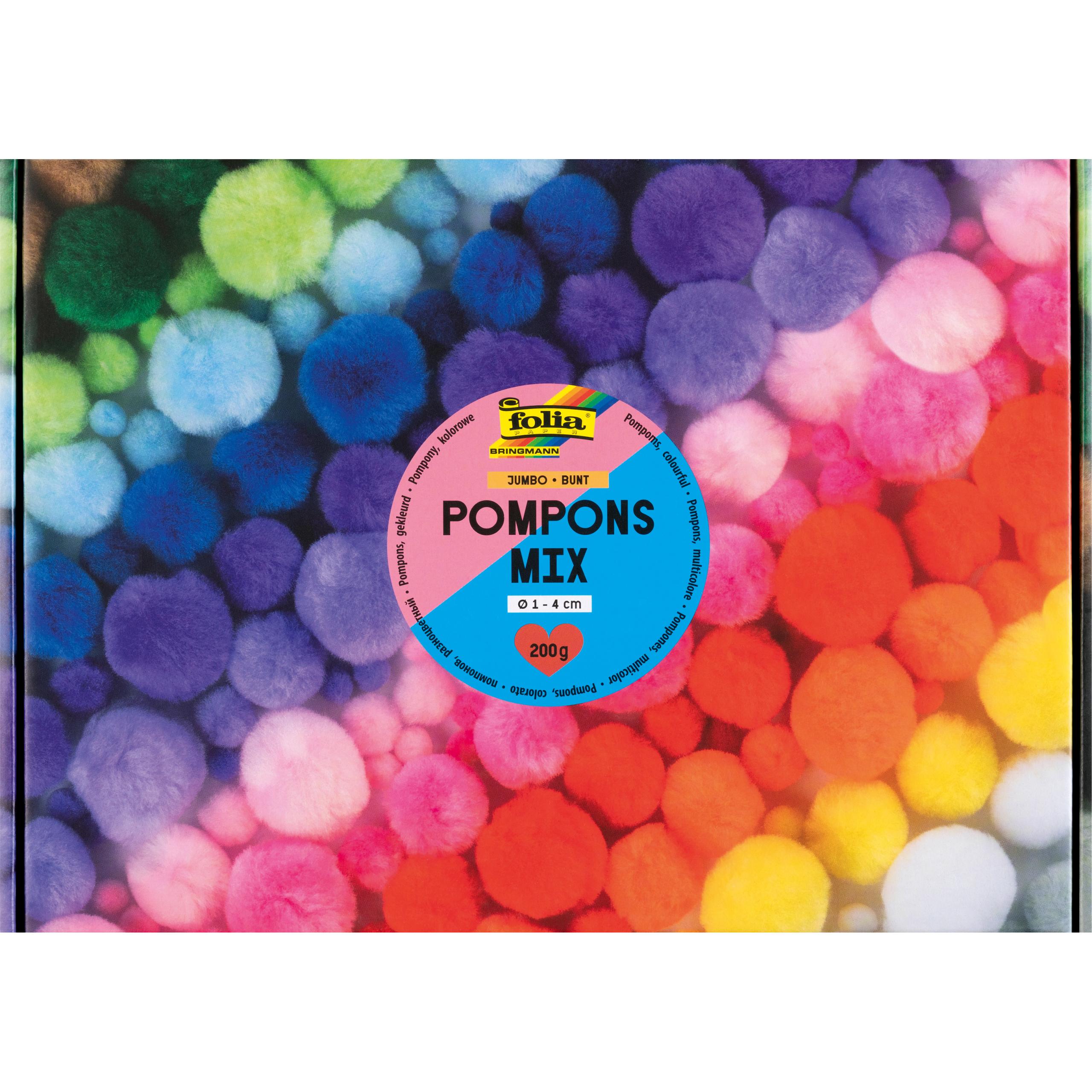 FOLIA-50209-4001868136470 FOLIA Pompons Mix bunt 200g 50209 Jumbo Pack, 1-4cm – Hochwertig & günstig bei ShopDeca