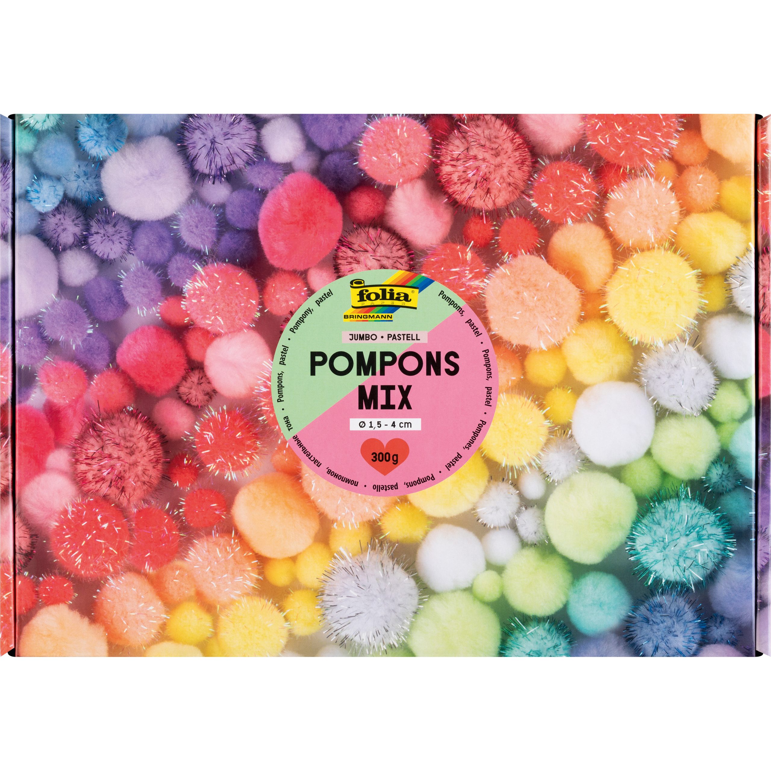 FOLIA-50349-4001868136517 FOLIA Pompons Mix pastel 300g 50349 Jumbo Pack, 1.5-4cm – Hochwertig & günstig bei ShopDeca