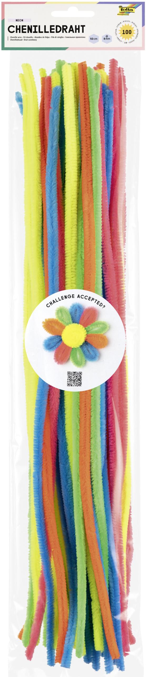 FOLIA-778194-4001868135725 FOLIA Chenilledraht 8mmx50cm 778194 neon 100 Stück – Hochwertig & günstig bei ShopDeca