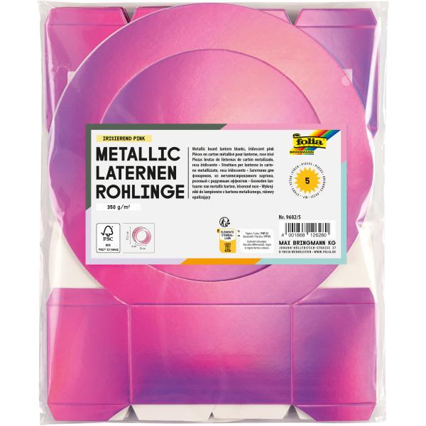 FOLIA Laternenrohlinge 19cm 9602/5 irisierend pink 5 Stück