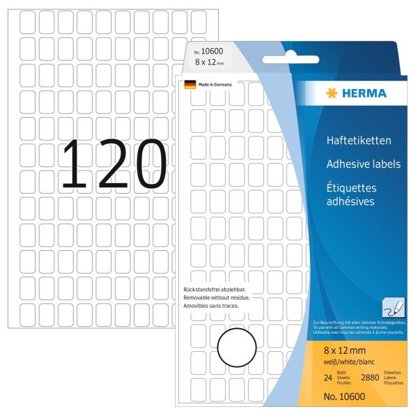 HERMA Etiketten Ablösbar 8×12mm 10600 weiss, non perm. 3840 Stück