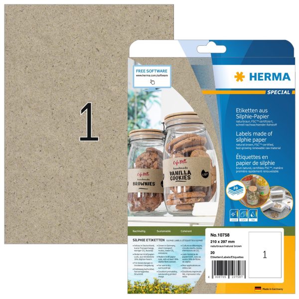 HERMA Etiketten 210 x 297 mm 10758 aus Silphie-Papier 20 Stück