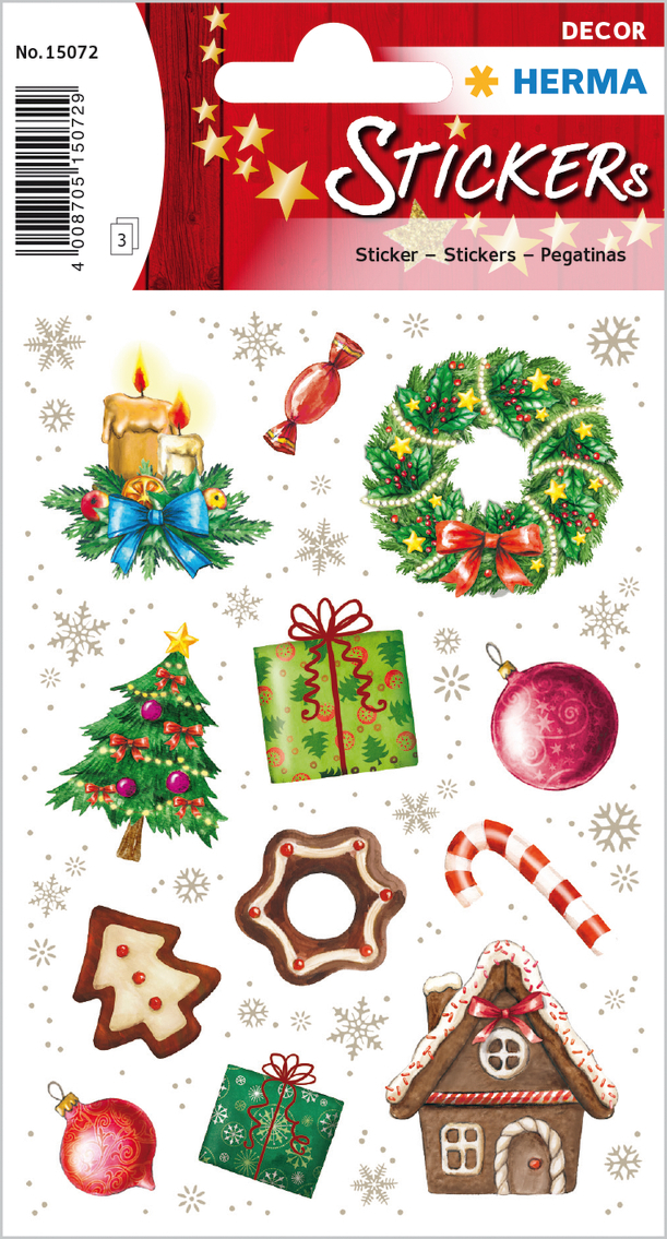HERMA-15072-4008705150729 HERMA Sticker Weihnachten 15072 bunt 36 Stück/3 Blatt – Hochwertig & günstig bei ShopDeca